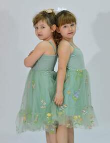 2025Toddler Girls Tulle Dress Rainbow Tutu Birthday Princess Dresses Formal Photo Shoot Outfit Summer Clothes 2-6T'Sprout Style' - 鼠尾草綠 - 花薄紗 - 查看 2