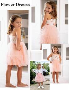 2025Toddler Girls Tulle Dress Rainbow Tutu Birthday Princess Dresses Formal Photo Shoot Outfit Summer Clothes 2-6T'Sprout Style' - 粉紅色花卉 - 查看 5
