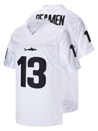 Plus Size Men's #13 White American Football Jersey, English Letter Embroidery Loose Fit Short Sleeve Pullover T-Shirt, Suitable For Casual, Streetwear, Party, Sports, Running