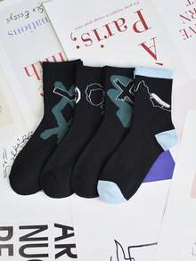 5 Pares de Meias Estampadas com Grafite da Moda Casuais para Mulheres, Adequadas para Uso Diário, Esportes, Estilo de Rua, Primavera/Outono