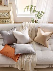 1pc Velvet Edged Throw Pillow Cover Solid Square Cushion Case For Sofa, Bedroom And Car,Fall Decor,Autumn Decor,Room Decor - Light Grey - View 8