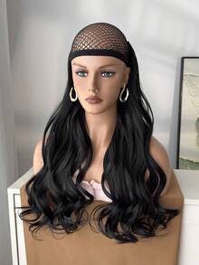 Tóc nối kẹp hình chữ V, màu đen, dài 20-22 inch, kiểu tóc xoăn gợn sóng tự nhiên, chất liệu sợi tổng hợp. - màu đen - Xem 3