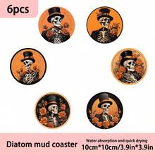 1 Set /4 Pieces /6 Pieces: Halloween Skull Pattern Diatom Mud Coasters, Floral Coffee Coasters, Multi-Occasion Decorations For Home And Restaurant, Daily Gifts, Table Decorations, Daily Decorations, Theme Party Decorations - Multicolor - View 7