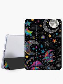 Beautiful Space Moon And Star Pattern Transparent Silicone Shock-Absorbing Stand With Pen Slot, Suitable For Galaxy Tab A8 10.5, S6 Lite 10.4, S7/S8/S9Inch. It Supports Sleep Awakening As A Holiday Gift