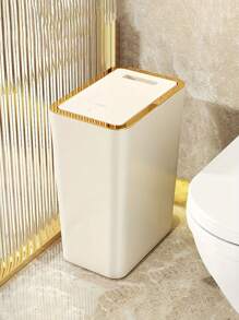 1 PC Bathroom Trash Can With Lid, 2.6 Gallon Small Black Trash Can, Garbage Bin With Snap Top Lid, Dog Proof, Plastic Waste Basket For Bedroom, Toilet And Back To School