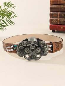 1PC Men And Women Can Use Retro Belt With Large Buckle, Domineering Personalized, Embossed PU Leather, Fashionable Retro Gothic Style - Large Skull - View 16