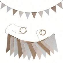 Banner decorativ din in gros, 3,5 m, 12 buc., model Ombre - pentru petrecere de ziua de naștere, clasă, școală, carnaval, evenimente în aer liber, evenimente mari, ceremonii de absolvire, nuntă, grădină, decorare de perete și decorare interioară - Degrade bej - Vizualizare 10