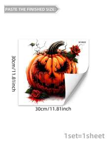 1pc Halloween Novelty Wall Decal, Creepy Pumpkin & Dark Rose Floral Vine Background Wallpaper Sticker, Self-Adhesive Decor For Bedroom, Living Room, Corridor, Entryway, Kitchen, Bathroom, Festive Home Decor Halloween Decor Fall Decor Room Decor Autumn Decor