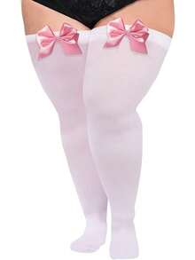Women Plus Size Bow Thigh Highs Stockings Opaque Over The Knee Socks For Valentine's Day Dress Daily Favors - trắng - Xem 1