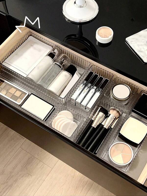 1pc/5pcs/10pcs Minimalist Clear Makeup Organizer Storage Box, Eyeshadow Lipstick Brush Perfume Display Stand, Compartment Cosmetic Holder
