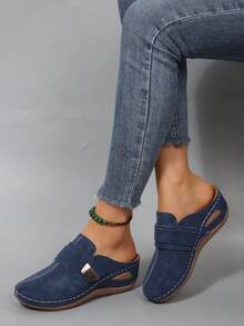 Elegant Fashion Women's New Platform Slip-On Mules, Comfortable Soft Sole Slides For Spring/Autumn, Suitable For Home, Walking, Commuting - Navy Blue - View 7