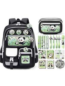 Kids Backpack For School Girls, 28PCS Panda Toddler School Supplies Stationery Set With Bookbag Pencil Case Pins Gel Pens Pencils Notebooks Sticky Notes For Kindergarten Elementary Student, Back To School Gifts - Panda - 查看 1