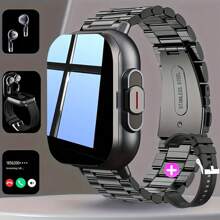 Orologio intelligente 2 in 1 con auricolari integrati, display ad alta definizione, tracker fitness multifunzione, chiamate senza fili e controllo musica, batteria ricaricabile, cinturino in silicone, cassa in lega di zinco, include 2 auricolari comodi, compatibile con telefoni Android