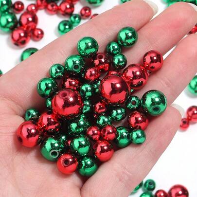 50-200pcs/Pack Acrylic Christmas Color Round Beads - Classic Loose Beads For DIY Jewelry Making, Necklaces, Bracelets, Earrings, Pendants - Arts & Crafts Supplies, DIY Beaded Jewelry