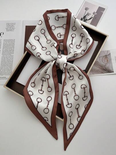 1 件双面马链印花女士缎面围巾女装短裤腰带包包帽子丝带腰带