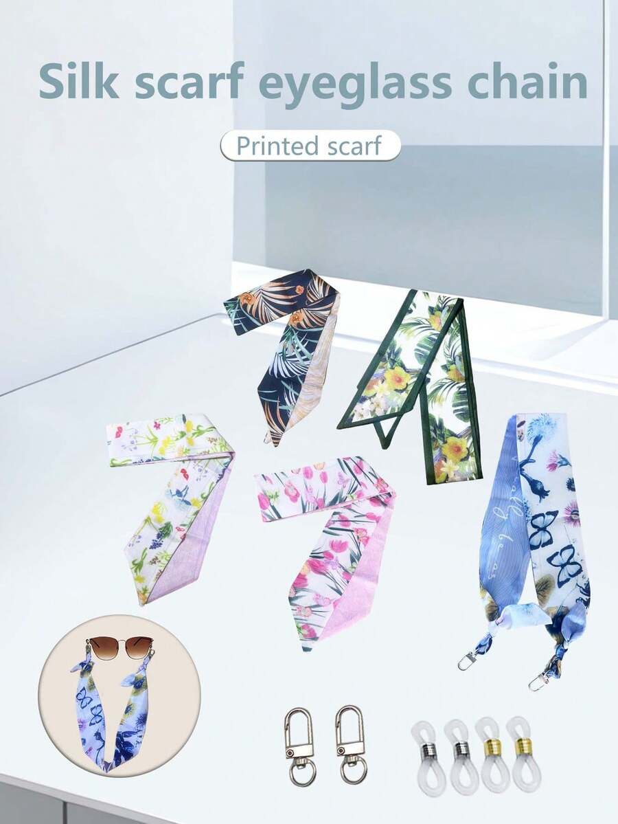 1 件印花围巾眼镜链、太阳镜眼镜链带、挂绳、面罩挂绳、眼镜配件 - 彩色 - 查看 1