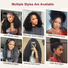 bling hair 200% Density Kinky Curly Half Wig Human Hair 34 Inch Wear And Go Deep Curly Glueless Wig /Headband Wig 3 IN 1 Curly Human Hair Half Wigs With Drawstring Seamless Flip Over Curly Half Wigs Human Hair Glueless Wear And Go Beginner Friendly Wigs Human Hair Headband Wig For Women Beginner Friendly Everyday Party Use Needed Long Black Wig Versatile Hairpiece Sleek Hairstyle Realistic Hairpiece Beauty Accessory Beginner Friendly For Sports, Vacation, Halloween, Christmas, Festivals, Proms, Outdoor, Cosplay, Campus, School, Beach, Wedding, Camping, Holiday, Summer Outfits, Charming, Elegant, Casual, Y2K Fashion, SS25 Styles, For Daily Use - Natural Black - 查看 9