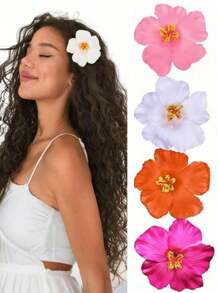1/4 piezas Pasadores para el cabello con flor hawaiana para mujeres, 4 piezas de pasadores con flores artificiales, pasadores con flores de Plumeria Hibiscus para vacaciones, fiestas en la playa, accesorios para el cabello con flores tropicales para niñas en días festivos, pasadores con forma de oreja de gato