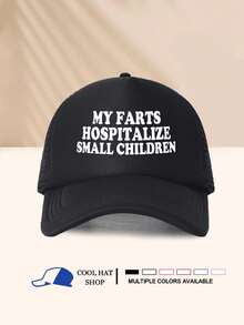 酷炫复古风格棒球帽，弧形帽檐，Farts 字母印花破洞卡车司机帽，男女通用棒球帽，适合休闲户外运动，遮阳 - 海綿帽 - 查看 9