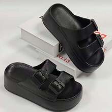 女士厚底户外沙滩人字凉鞋，简约时尚防滑耐磨休闲拖鞋，夏季 - 黑色 - 查看 4