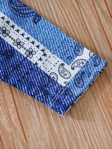 Newborn Baby Boys & Girls' Long Sleeve Lapel Denim Effect Bear Design Jumpsuit, Suitable For Spring & Autumn - Blue - View 6