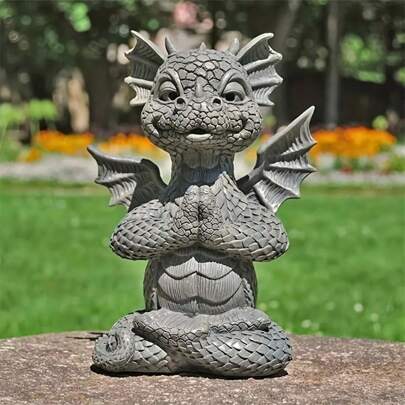 1pc, Whimsical Meditation Dragon Gargoyle Statue - Cultivates Inner Peace, Outdoor Resin Garden Decoration For Patio, Lawn, Yard Art, Holiday Supplies, And Resin Crafts Ornaments For Courtyard, Yard Supplies