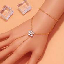 Pulseira de cristal dourado com flor, ajustável, estilo boêmio, com corrente, para mulheres, joia de noiva elegante e sofisticada, acessório versátil para o dia a dia, presente estilo praia