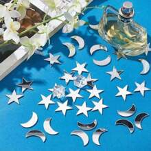 100PCS Silver Acrylic Mirror Stickers Set (Teardrop, Star, Moon, Diamond), Self-Adhesive Geometric Decor For Home Room Wall, Back To School & Halloween Craft Kits Exclusive Silver Reflective Shapes With Protective Film - DIY Scrapbooking, Gift Wrapping, Dorm Decor, Witch Hat Embellishment, Pumpkin Carving, Festival Party Supplies, Boho Wall Art, Celestial Theme Decorations, Wedding Christmas Ornaments, Bestseller Mixed Shape Pack Room Decor Wall Decor Wall Stickers Wall Sticker