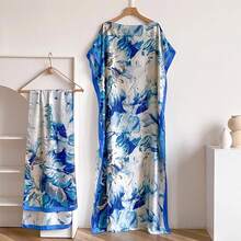 2025 Summer New Fashion African Dresses For Women Elegant Printed Silk Muslim Lady Long Hijab Kaftan Dress Oversize Kuwait Abaya 0VRP - XANH ĐẬM - Xem 10