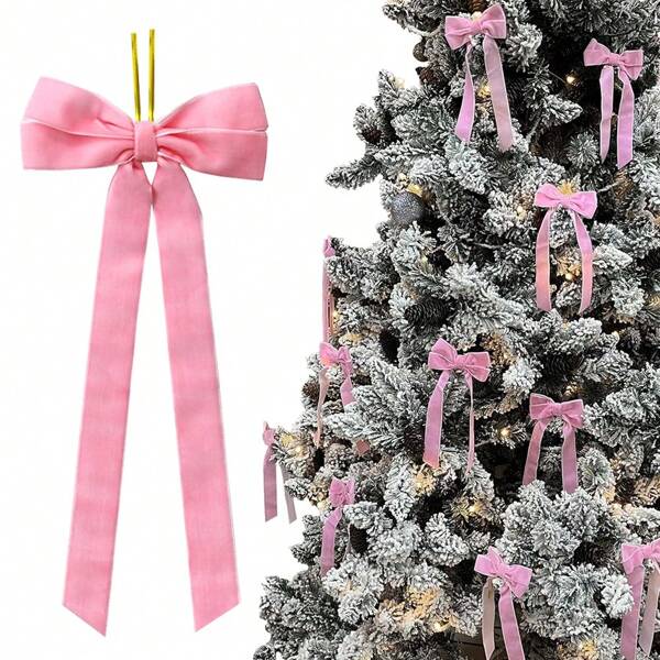 12pcs/Set Christmas Tree Flocked Bow Decor, Flocking Ribbon Tie Ornaments, Holiday Decoration, Christmas Wreath Bow Pendant, Gift, Christmas Eve Christmas Tree Decoration