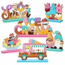 6pcs Wooden Ice Cream Dessert Decorations, Ice Cream Desktop Centerpiece Decor, Letters, Trucks, Fairy Wooden Signs, Bar Party Birthday Party Supplies