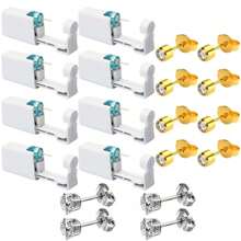 8 pezzi Piercing per orecchie monouso con orecchini a perno incorporati e 4 pezzi di orecchini con zirconia cubica - Kit di piercing per orecchie semplice e facile da usare