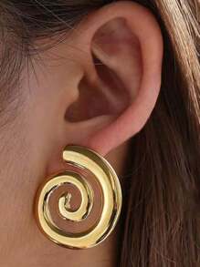 1pair Stainless Steel 18K Gold Plated Spiral Snail Hoop Earrings For Women Fashion Punk Tones Stainless Steel Chunky Jewelry Accessory To Wear On Festive Party Occasions