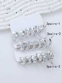 Bộ 3/9 đôi hoa tai hình giọt nước cổ điển đa năng phóng đại hình học, kết cấu dây xoắn hình chữ C, thích hợp cho hàng ngày, tiệc tùng, quà tặng - Bạc - Xem 7