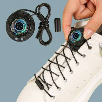 1 Pair No-Tie Shoelaces, New Rotating Button Style, Sci-Fi Blue, Cool And Stylish, Casual Sports Quick Shoe Laces, Fits All