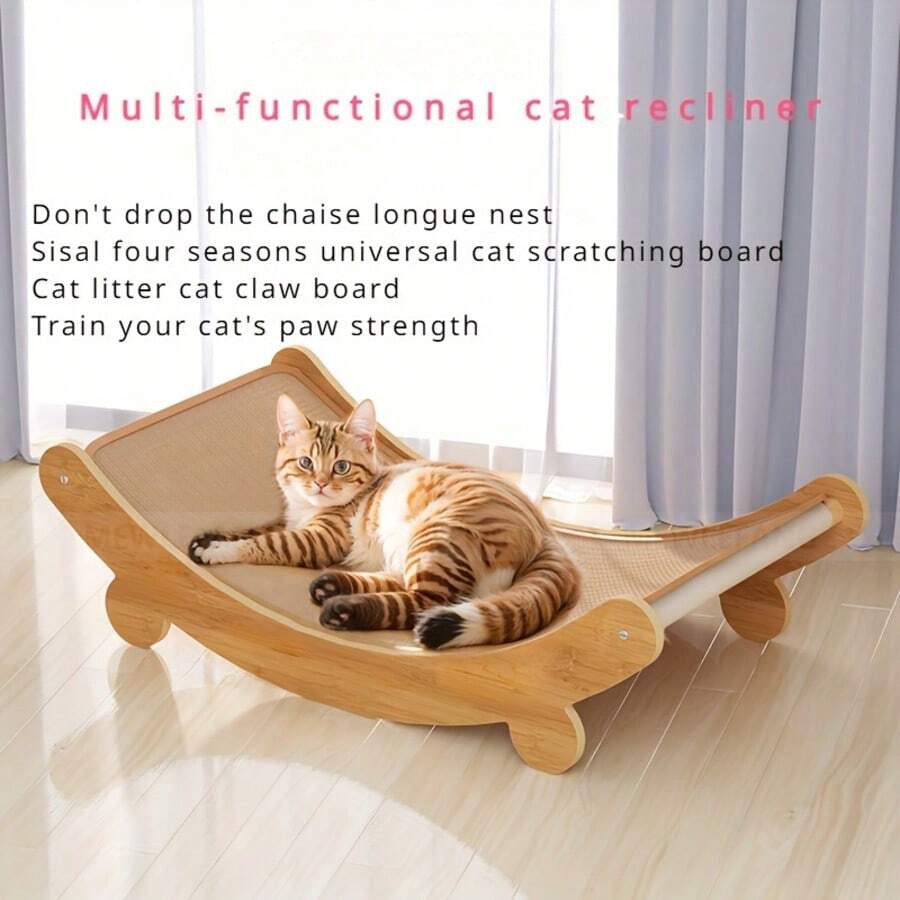 Tiang Penggaruk Kucing dengan Tempat Tidur Kucing Melengkung, Rangka Kayu Berkualitas Tinggi, Bahan Linen Tahan Lama, Mudah Dirakit, Desain Hemat Ruang, Aksesori Perawatan Cakar yang Menyenangkan, Kebutuhan Kucing Dalam Ruangan
