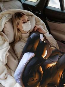 1pc Kawss Kawaii Kaw  Anime Themed Ultra Soft Reversible Flannel Throw Blanket - Contemporary Style, Digital Print, All Seasons Multipurpose Knitted Bedding, Anti-Pilling Polyester