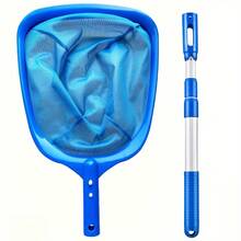 3-Section Adjustable 17"-35" Aluminum Telescoping Handle Pool Surface Skimmer Net Set, Fine Mesh Deep Bag Leaf Catcher Cleaner For Pool Maintenance - Blue - View 5