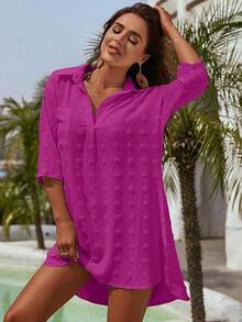 Women's Swimsuit Cover - Ups White Chiffon Bikini Swimwear Beach Dress Outfits Summer 6HQS - 深粉紅色 - 查看 4