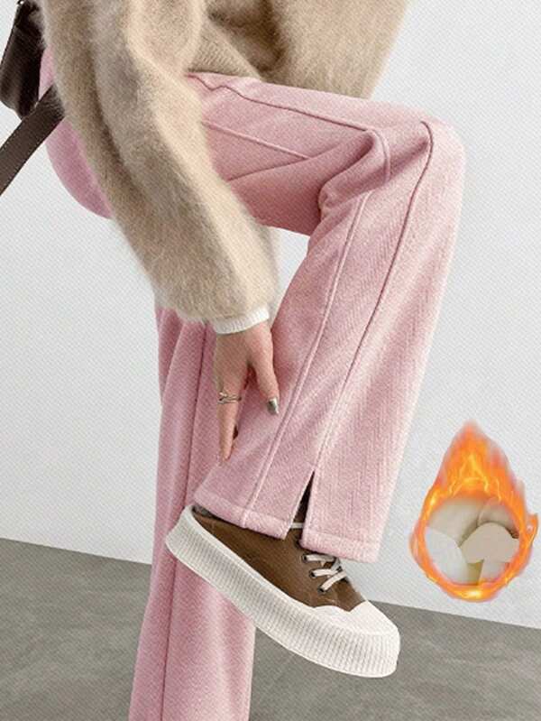 Pantalon large à doublure thermique pour femmes, pantalon droit polyvalent à doublure thermique chaude