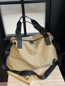 Casual Solid Color Women Tote Bag, Crossbody Strap - Khaki - View 5