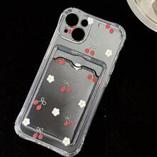 Funda para teléfono 1 funda para tarjeta transparente con flor blanca, funda para tarjeta, funda para mano 15 14 13 12 11, colocación de tarjeta con orificio fino - Blanco - Ver 2