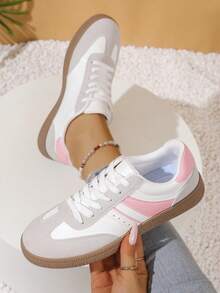 春季新款复古运动鞋，多功能德国训练鞋，森林平底轻便女鞋，新款休闲鞋，时尚全能跑步鞋，透气厚底运动鞋，女士跑步鞋，厚底鞋，女士运动鞋，女鞋，健身鞋，女士跑步鞋 - 粉色 - 查看 4