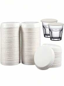 100/150 个白色纸杯盖 - 防尘、卫生、一次性且可堆叠的旅行杯盖 - 适合咖啡、茶、果汁和冷饮 - 保持饮料清洁，适用于家庭、餐厅、酒店、咖啡厅、休闲餐厅、美容院和商业用途