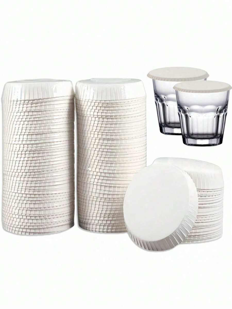 100/150 个白色纸杯盖 - 防尘、卫生、一次性且可堆叠的旅行杯盖 - 适合咖啡、茶、果汁和冷饮 - 保持饮料清洁，适用于家庭、餐厅、酒店、咖啡厅、休闲餐厅、美容院和商业用途