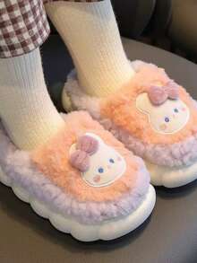 Kinder Cartoon Kaninchen Plüsch gefütterte Thermoslipper, Jungen & Mädchen Fellsandalen für Zuhause - Pink - Übersicht 6