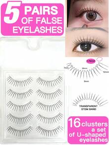5 Cặp lông mi giả kiểu tự nhiên, lông mi giả kiểu cổ tích, làm thủ công, hình chữ U, mềm mại, dễ thương, kiểu hoạt hình dành cho nhóm bạn gái, 8-12mm, thân lông mi trong suốt, tự nhiên và dày, lông mi giả kiểu cổ tích, lông mi giả kiểu mắt mèo, cosplay, kiểu hoạt hình - Có thể tái sử dụng, bao bì đa năng, phù hợp cho người mới bắt đầu. - Mi tự nhiên - Xem 13