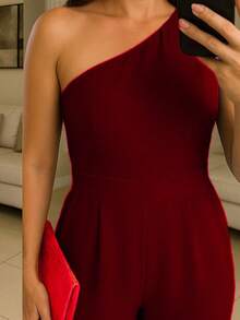 Women's Long Jumpsuit Simple Asymmetrical Butterfly Knot - Burdeos - Ver 2