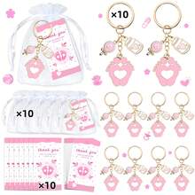 30pcs/10sets 10/20/30 Sets Baby Shower Favors With Design Key Chains With White Organza Bags And Thank You Tags Boys And Girls Baby Shower Party Favor Holiday Essentials Suitable For Shower Party Favors Birthdays And Event Decorations