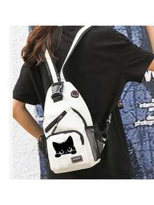 Double Zipper Messenger Bag For Men And Women, Black Cat Pattern Funny Design, Mini Chest Bag, Multiple Colors To Choose From, Multifunctional Chest Bag, Large Capacity Simple Casual Shoulder Bag, Suitable For Men And Women, Suitable For Daily Use, Outdoor Activities, Travel, Hiking, Portable, Ideal Choice For Gift Giving, Girlfriend Gift, Perfect Gift For Mom,Back To School Necessary - Multicolor - View 3